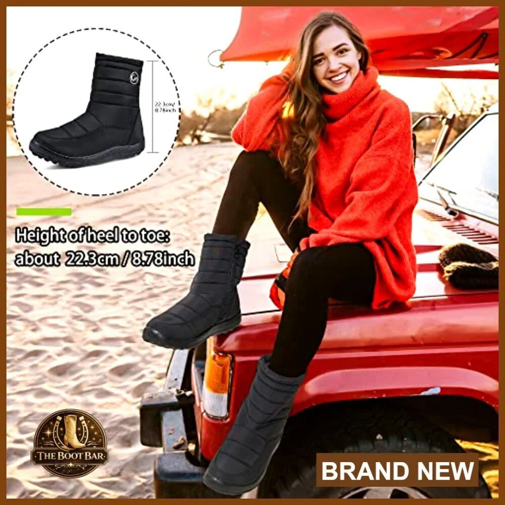 Waterproof Winter Snow Boots with Fur Lining Mid Calf Zipper - Picture 2 of 7